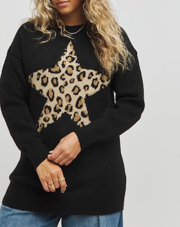 Black Leopard Star Longline Jumper