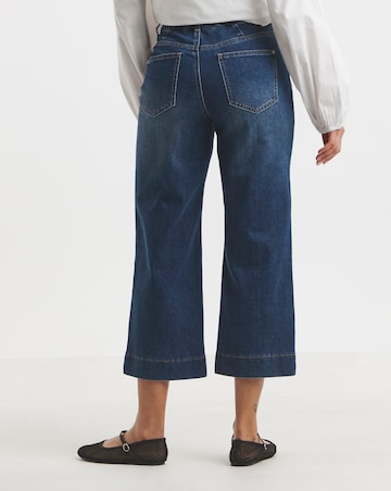 Mid Blue Cropped Wide Leg Pintuck Jeans