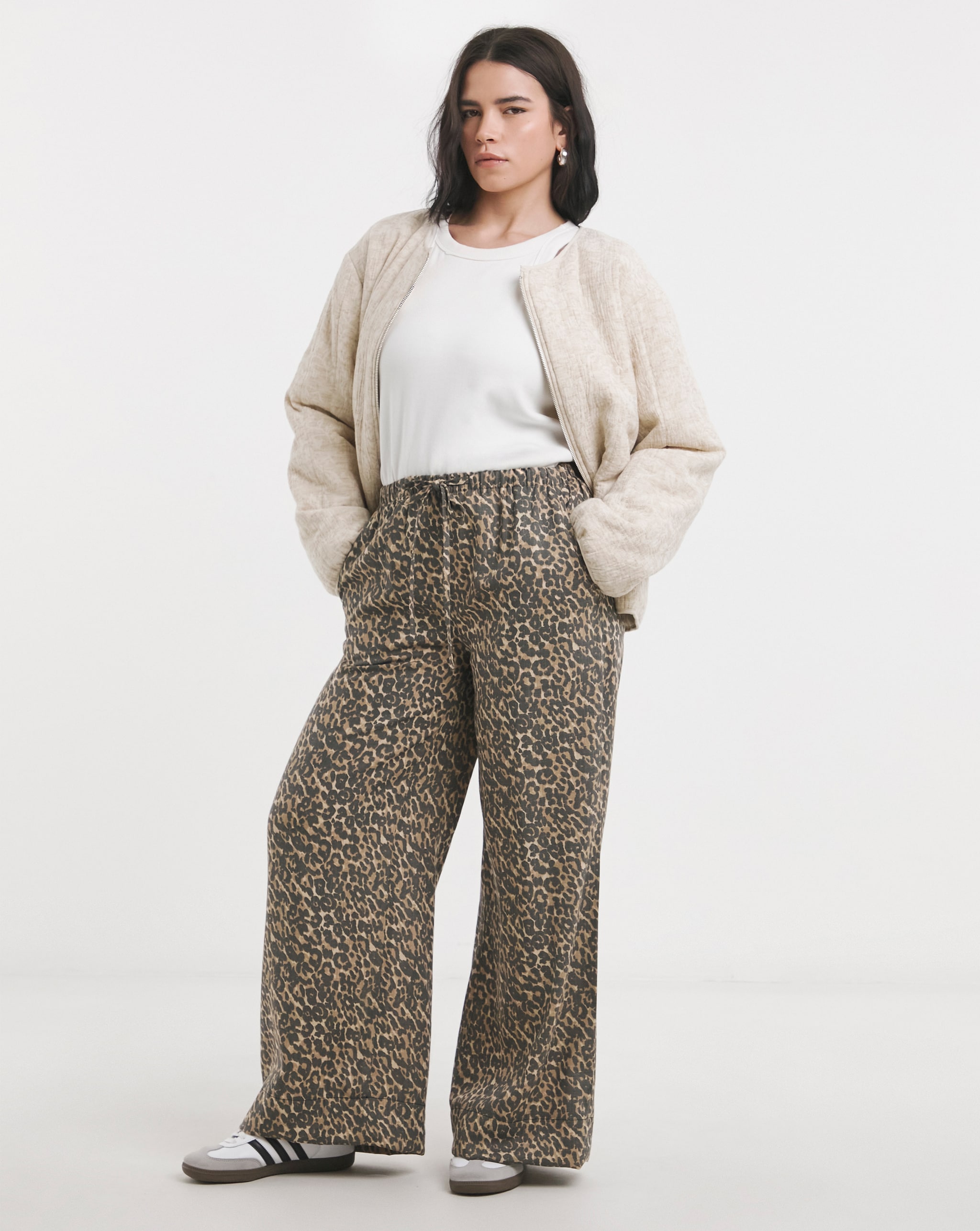 Leopard print linen trousers