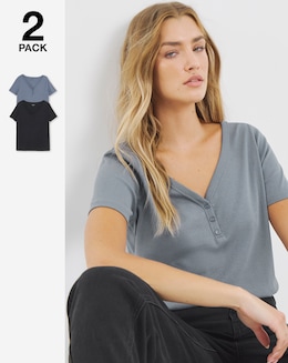 Black &amp; Blue 2 Pack Henley Tops
