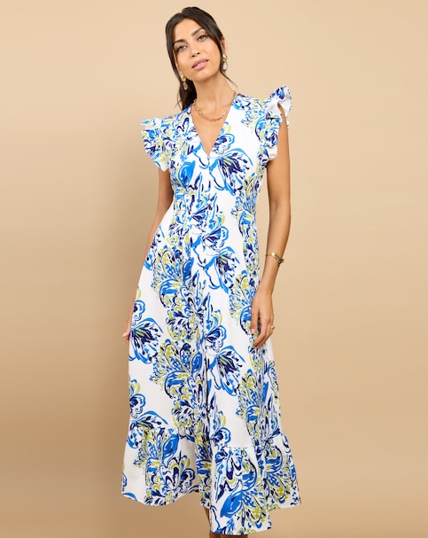 Little Mistress Blue Floral Midaxi Dress