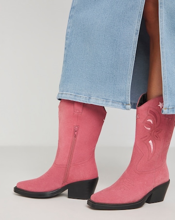 Rowan Suede Cut Out Detail Western Boots Extra Wide EEE Fit Standard Calf