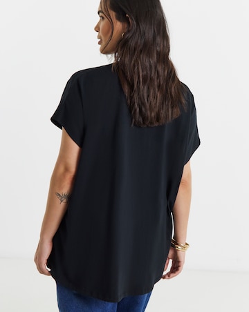 Black Slouchy Dip Back Pure Cotton T-Shirt