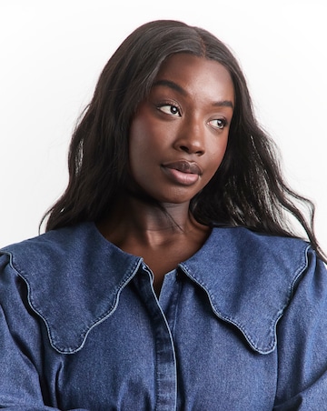 Simply Be Mid Blue Denim Scalloped Collar Peplum Blouse
