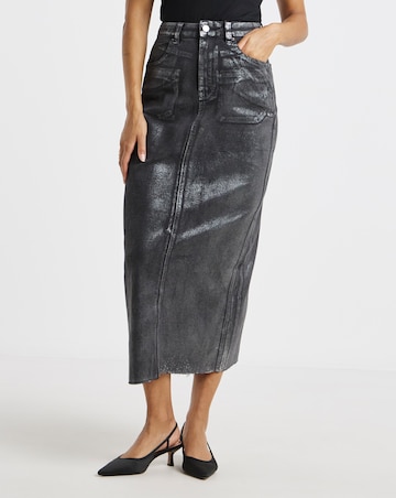 Black Metallic A Line Maxi Skirt