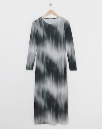 Mono Tie Dye Printed Long Sleeve Jersey Maxi Column Dress