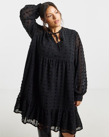 Simply Be Black Dobby Smock Dress
