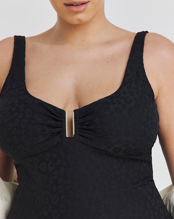 Chelsea Peers U Detail Jacquard Leopard Swimsuit Black