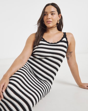 Simply Be Mono Stripe Crochet Maxi Dress