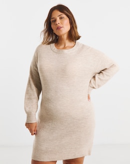 Simply Be Oatmeal Crew Neck Mini Dress
