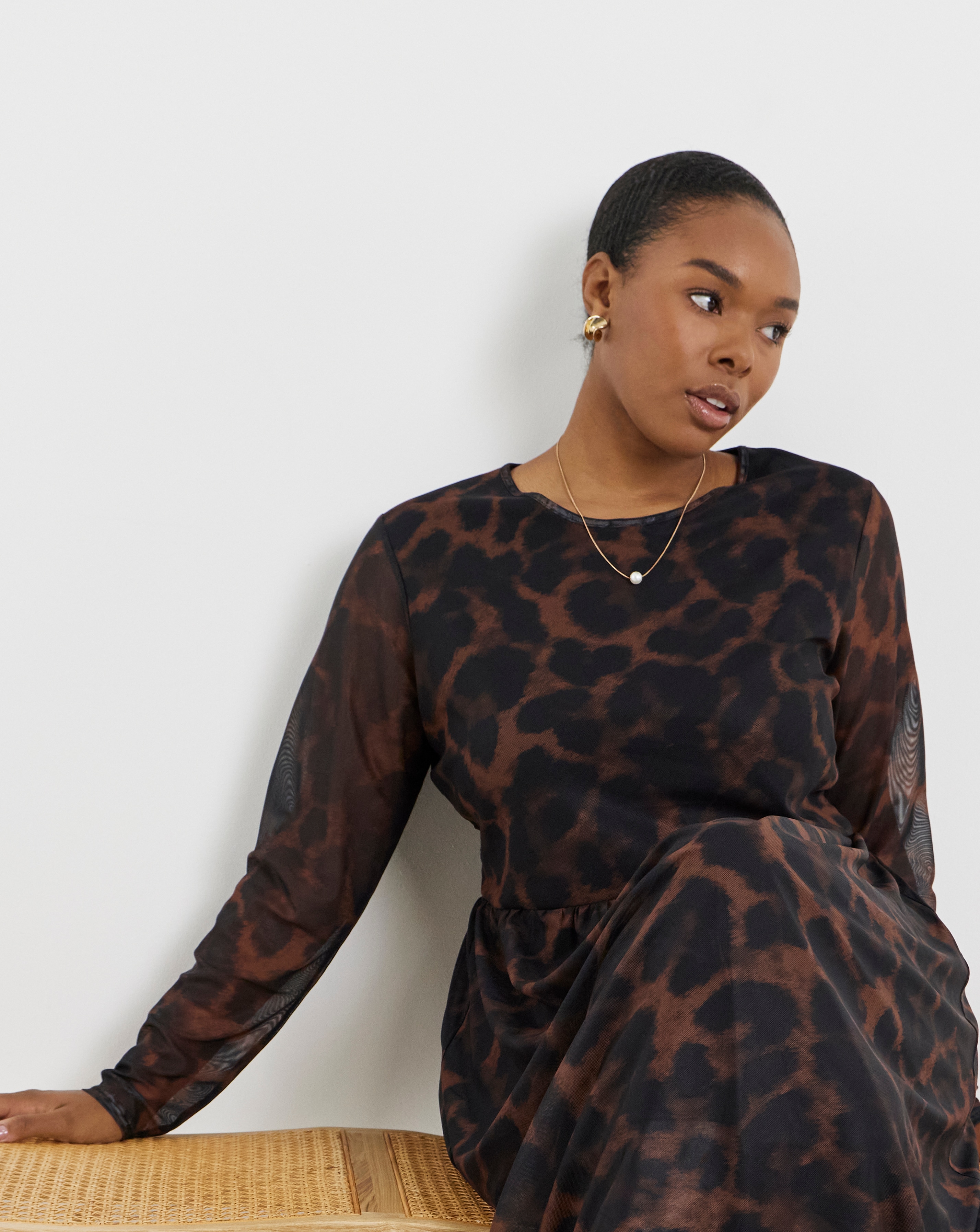 Leopard Print Long Sleeve Mesh Midi Dress | Simply Be Leopard Print Long Sleeve Mesh Midi Dress | Simply Be
