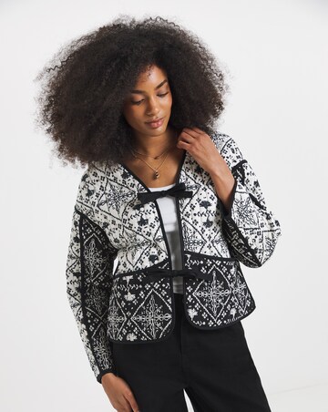 Simply Be Reversible Black & Mono Print Tie Front Jacket