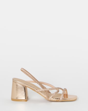 Canberra Strappy Diamante Low Block Heels - Wide Fit (E)