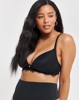 Figleaves Smoothing Non Wired Padded Bra With Lace Detail B-G - Black