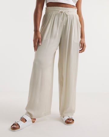 Cream Crinkle Tie Waist Wide Leg Trouser