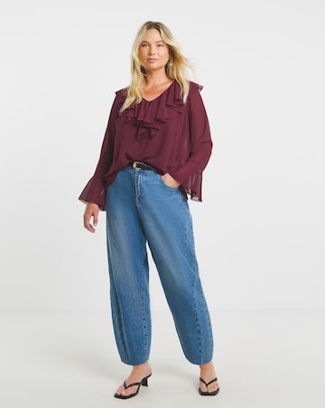 Wine Romantic Ruffle Button Through Blouse
