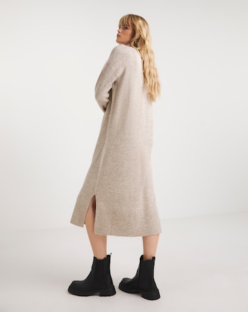 Camel High Neck Knitted Midaxi Dress