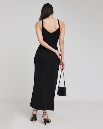 Black Slinky Knot Detail Plait Strap Midaxi Dress