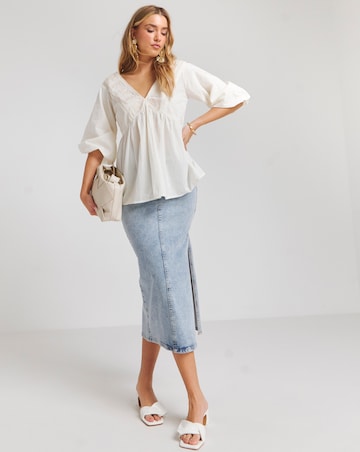 Simply Be Ivory Embroidered Cornelli V Neck Smock Top