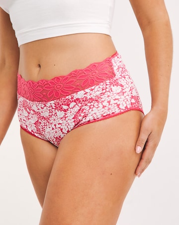 Pretty Secrets 5 Pack Lace Top Full Fit Brief Knickers - Pink Floral