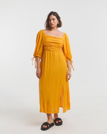 Yellow Crinkle Soft Volume Midi Dress
