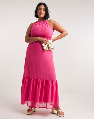 Simply Be Pink Halterneck Tiered Dress