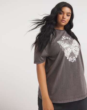 Acid Wash Butterfly Slogan Tee