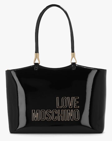 Love Moschino Enameled Logo Black Tote Bag