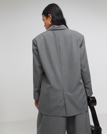 Grey Diamante Single Breasted Hotfix Blazer