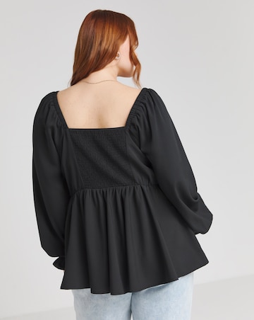 Black Bow Front Long Sleeve Blouse