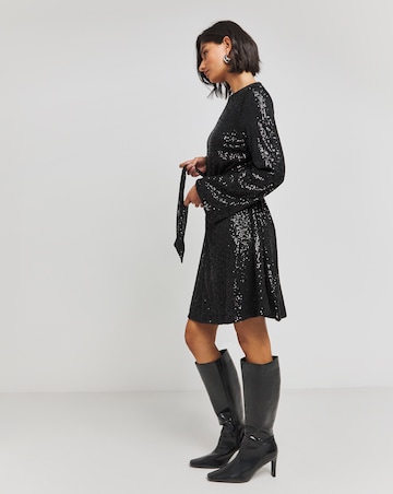 Black Sequin Skater Dress