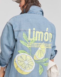 Simply Be Light Wash Lemon Graphic Denim Jacket