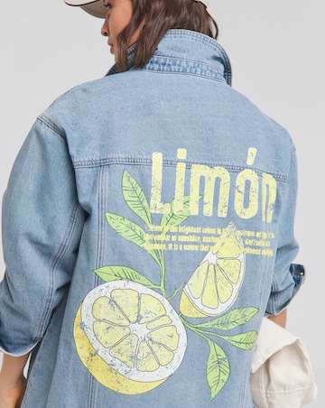 Simply Be Light Wash Lemon Graphic Denim Jacket