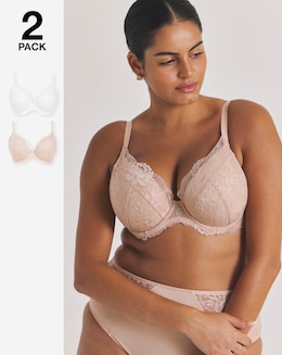 Pretty Secrets (2 Pack) New Ella Wired Padded Plunge Bras (B-G) Blush/White