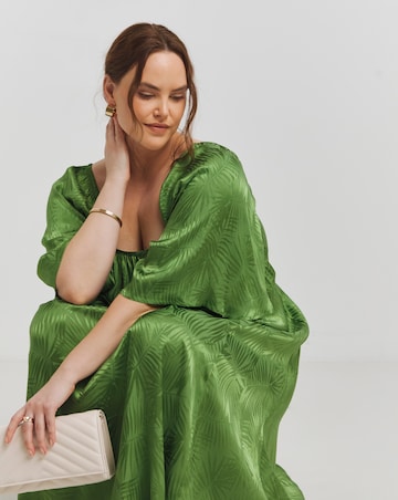 Simply Be Olive Satin Jacquard Tie Back Midi Dress