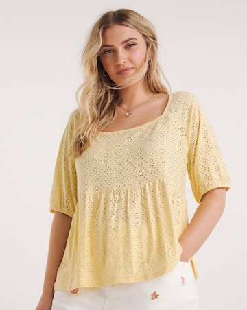 Simply Be Lemon Jersey Broderie Square Neck Top