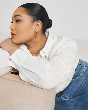Simply Be Ivory Embroidered Sleeve Relaxed Long Sleeve Shirt