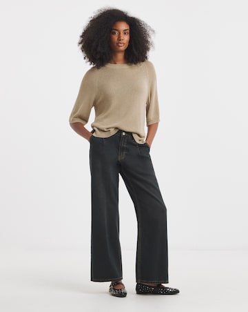 Simply Be Vintage Wash Pleat Detail Wide Leg Jeans