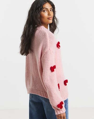 Pink Chunky Knit 3D Bow Cardigan