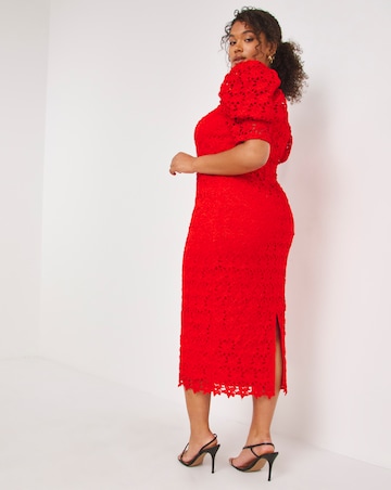 Chi Chi Puff Sleeve Lace Midi Dress