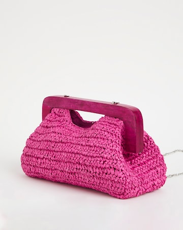 Pink Framed Raffia Clutch Bag