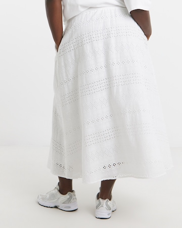 Simply Be White Boho Broderie Full Midaxi Skirt