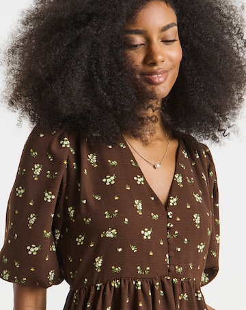 Simply Be Chocolate and Buttermilk Floral Print Button Through Midi Dress