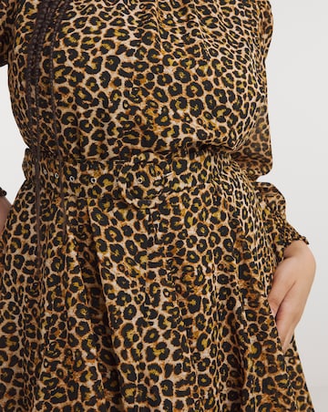 Leopard Print Georgette Belted Skater Dress