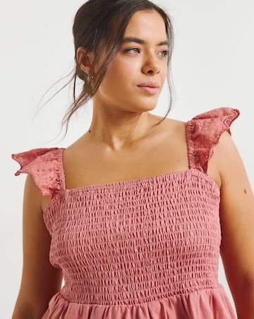 Washed Red Broderie Ruched Bust Vest