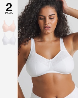 Pretty Secrets (2 Pack) New Sarah Cotton Full Cup Non Wired Bras (B-G) Blush/Wht