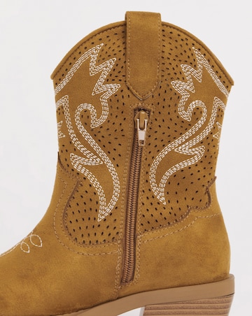 Betsy Western Cowboy Laser Cut Ankle Boots Extra Wide EEE Fit