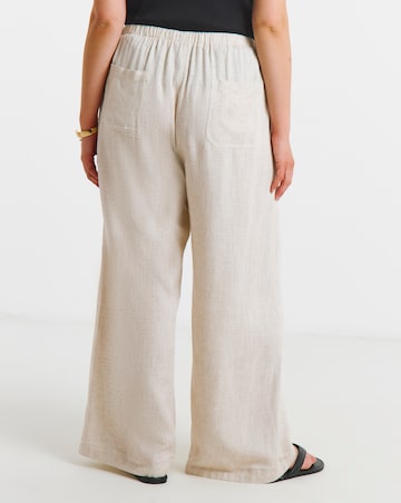 Stone Tie Waist Linen Mix Wide Leg Trousers
