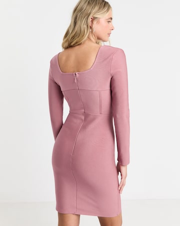 Simply Contour Pink Exposed Illusion Corset Stretch Bandage Bodycon Dress