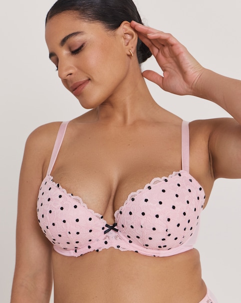 Ann Summers Sexy Lace Flocked Plunge Bra Pink